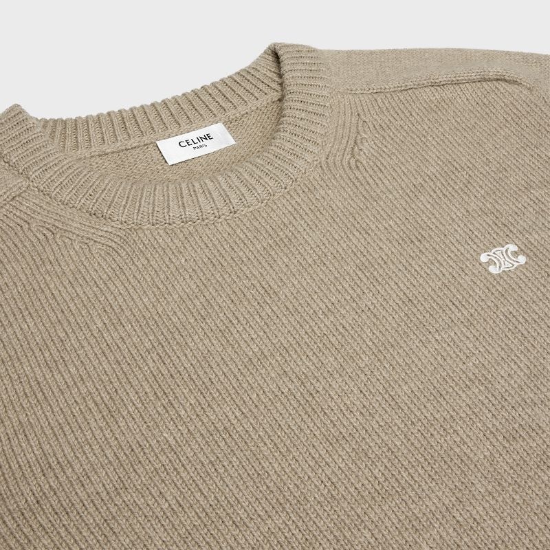 Celine Triomphe Crew Neck In Yün And Cashmere Triko Kahverengi | CL-592099