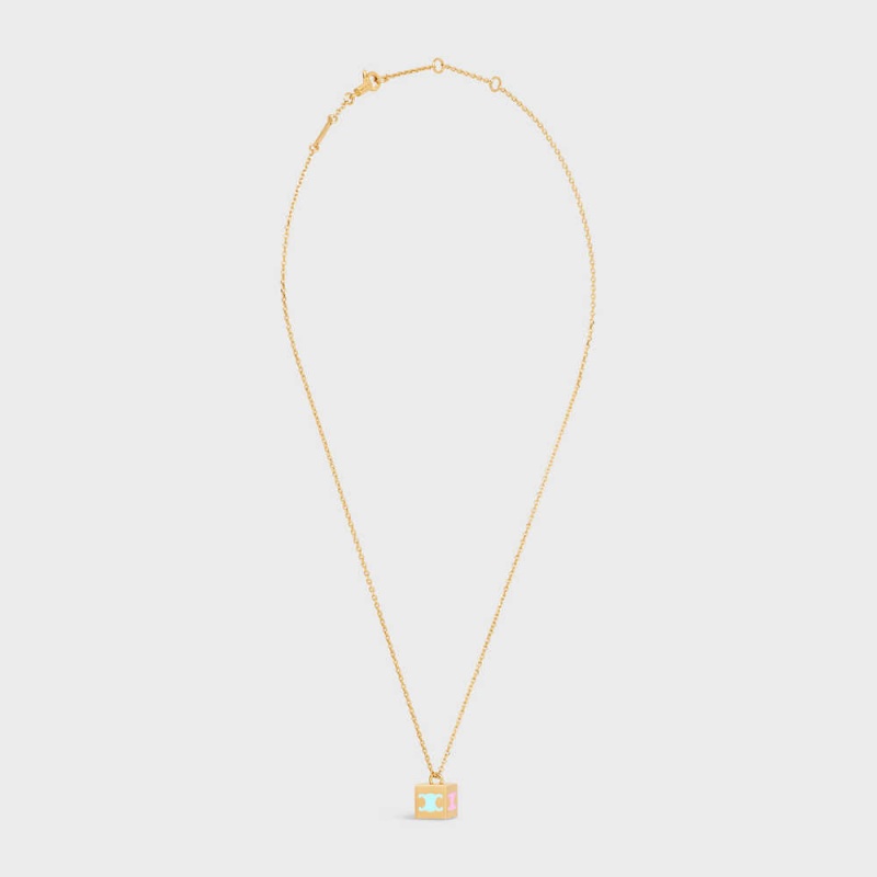 Celine Triomphe Cube In Brass With Gold Finish And Colored Enamel Kolye Altın | CL-592256