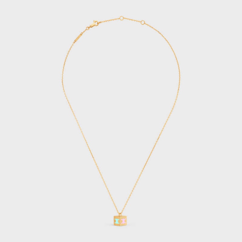 Celine Triomphe Cube In Brass With Gold Finish And Colored Enamel Kolye Altın | CL-592256