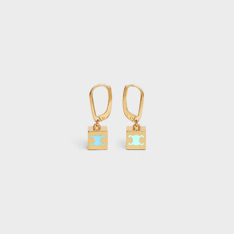 Celine Triomphe Cube In Brass With Gold Finish And Colored Enamel Küpe Altın | CL-592304