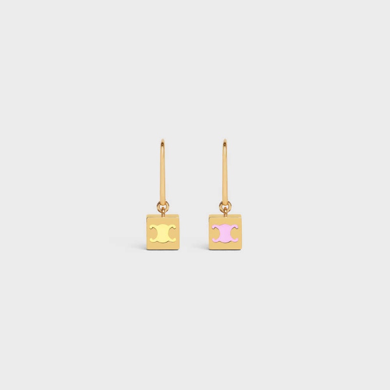 Celine Triomphe Cube In Brass With Gold Finish And Colored Enamel Küpe Altın | CL-592304