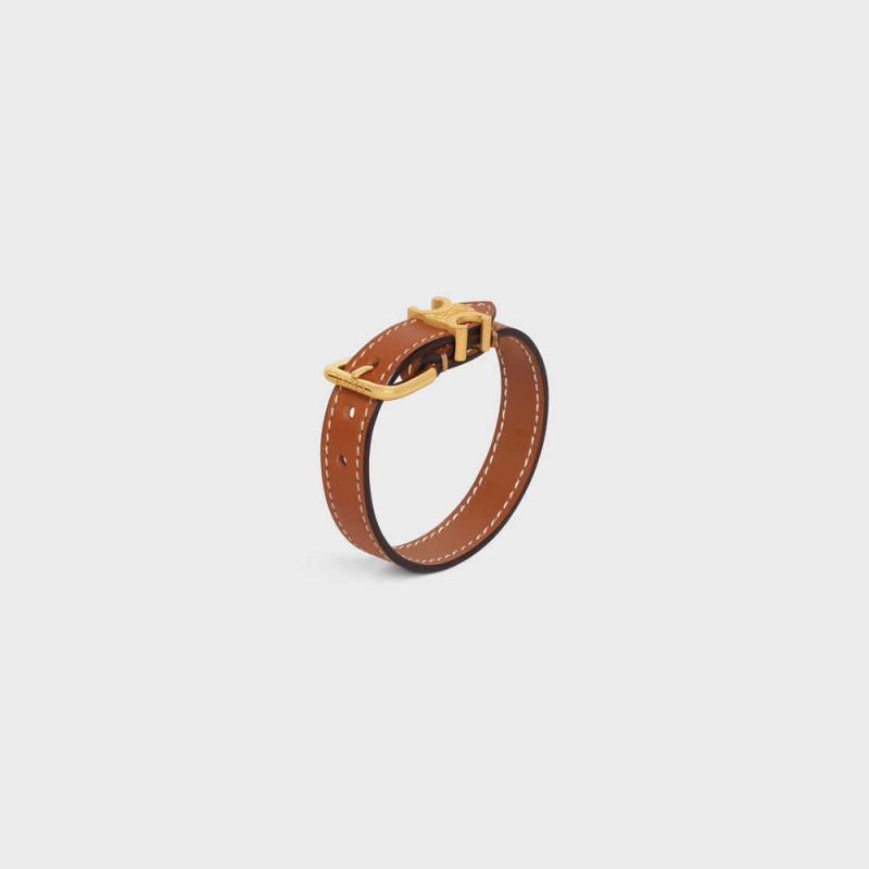 Celine Triomphe Deri In Brass With Gold Finish And Calfskin Bilezik Altın Kahverengi | CL-592221