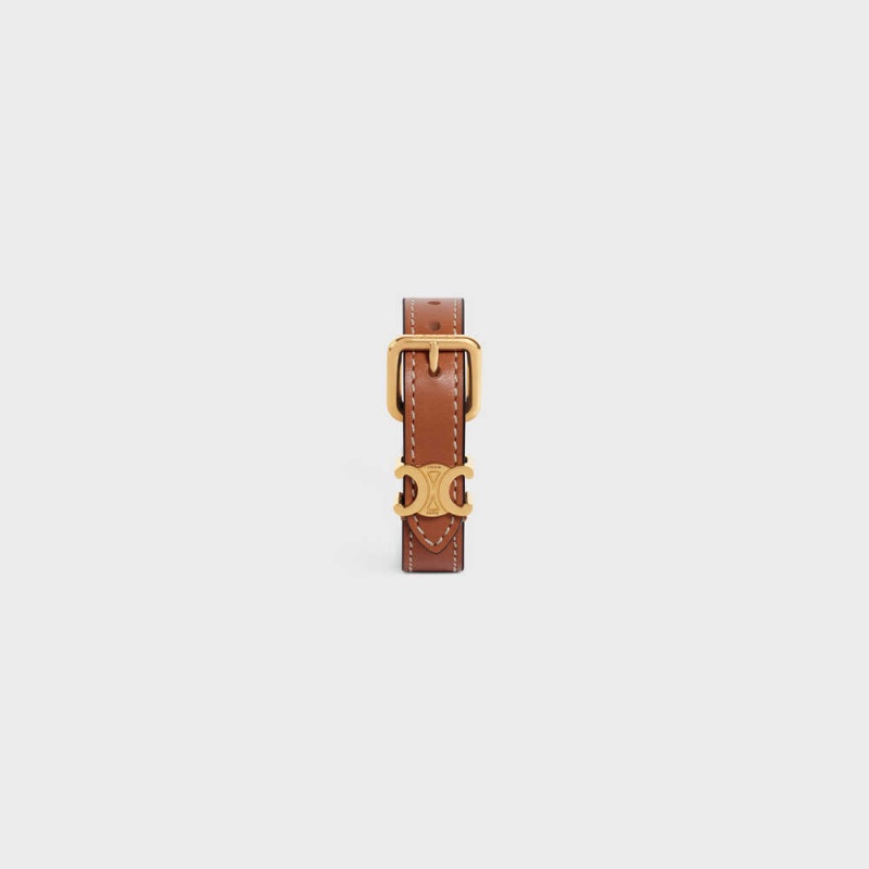 Celine Triomphe Deri In Brass With Gold Finish And Calfskin Bilezik Altın Kahverengi | CL-592221
