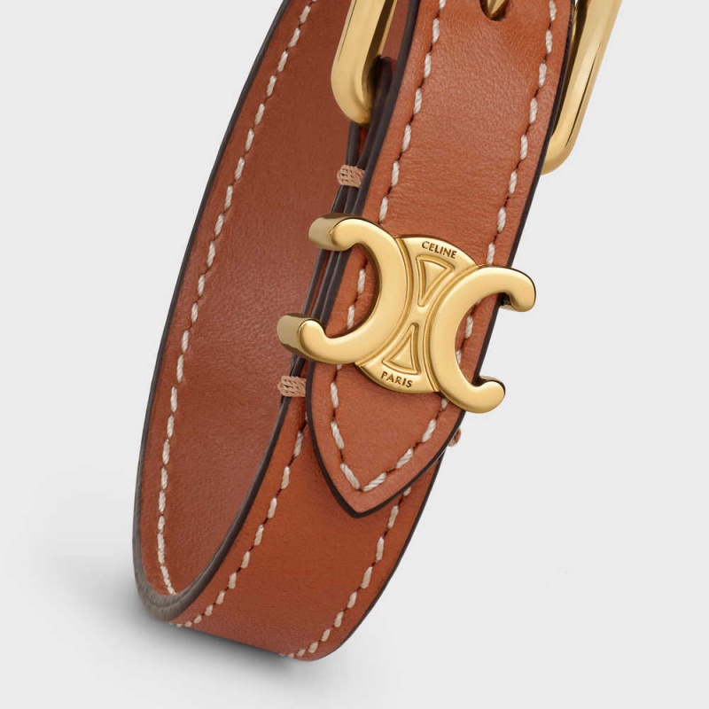 Celine Triomphe Deri In Brass With Gold Finish And Calfskin Bilezik Altın Kahverengi | CL-592221