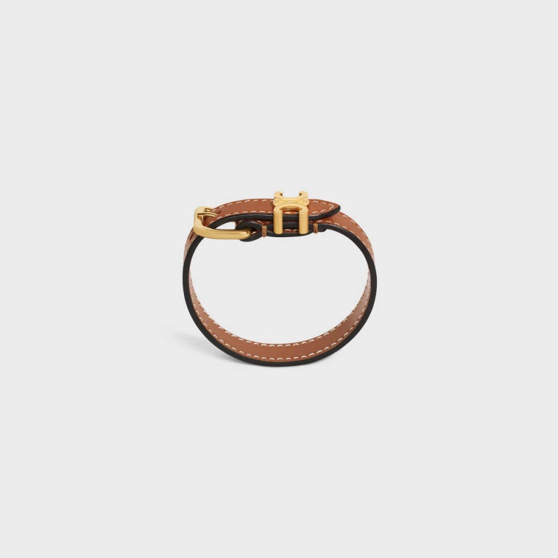 Celine Triomphe Deri In Brass With Gold Finish And Calfskin Bilezik Altın Kahverengi | CL-592221