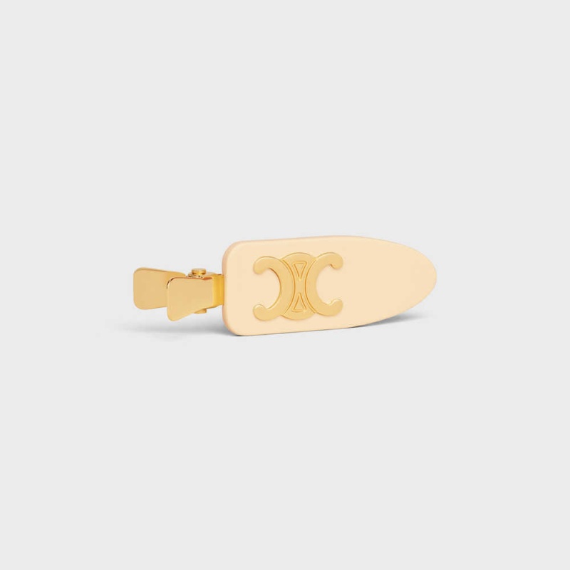 Celine Triomphe Düz Hair Clip In Vanilla Acetate And Brass With Gold Finish And Steel Saç aksesuarları Açık Sarı Altın | CL-592323