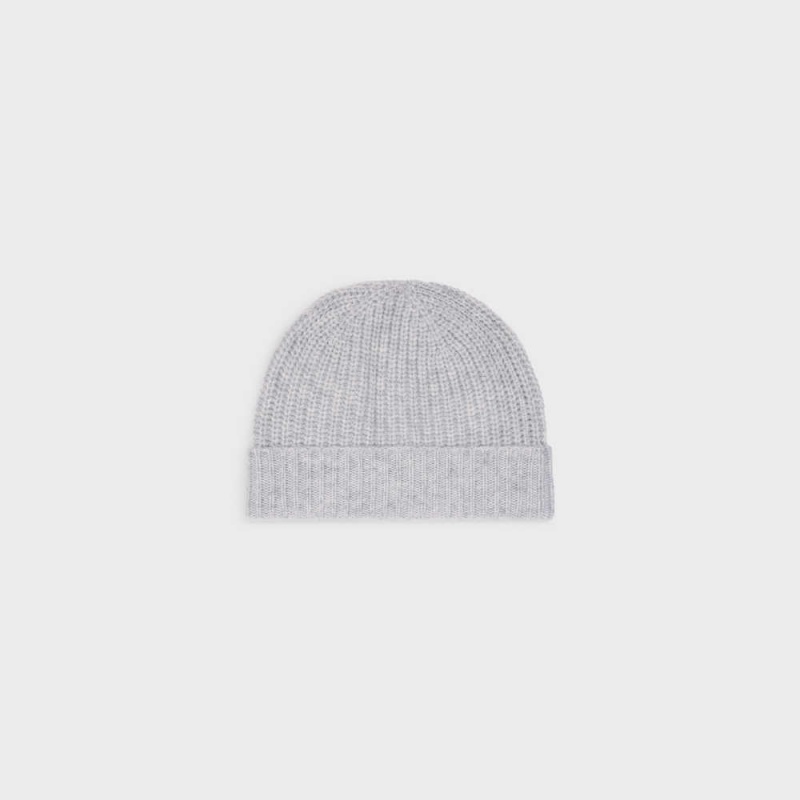 Celine Triomphe Embroidered Beanie In Seamless Cashmere Şapka Açık Gri | CL-592370