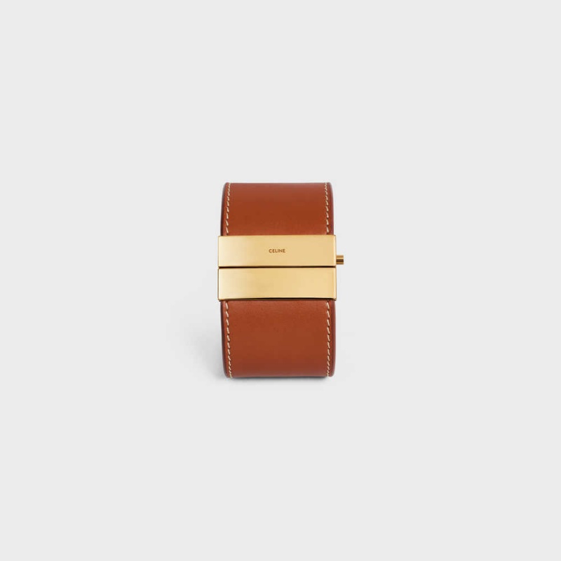 Celine Triomphe Embroidered Deri In Brass With Gold Finish And Calfskin Bilezik Kahverengi | CL-592203