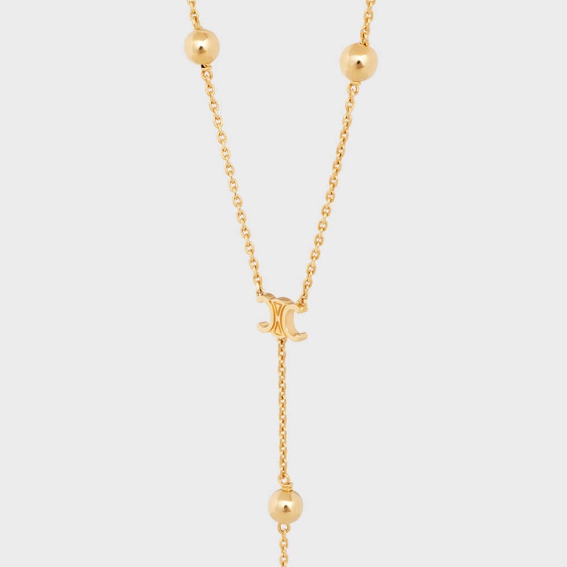 Celine Triomphe Folk Beads Sautoir In Brass With Gold Finish Kolye Altın | CL-592245
