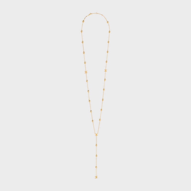 Celine Triomphe Folk Beads Sautoir In Brass With Gold Finish Kolye Altın | CL-592245