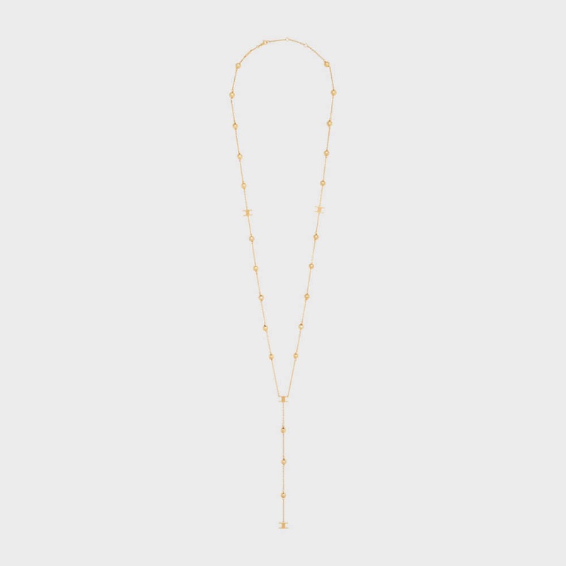 Celine Triomphe Folk Beads Sautoir In Brass With Gold Finish Kolye Altın | CL-592245
