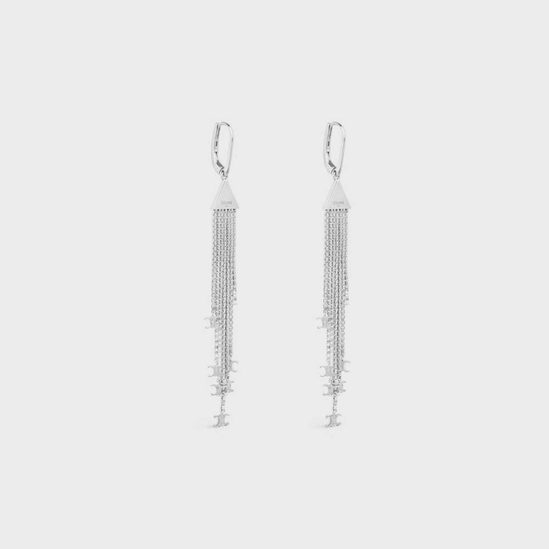 Celine Triomphe Folk Fringe In Brass With Rhodium Finish Küpe Gümüş | CL-592300