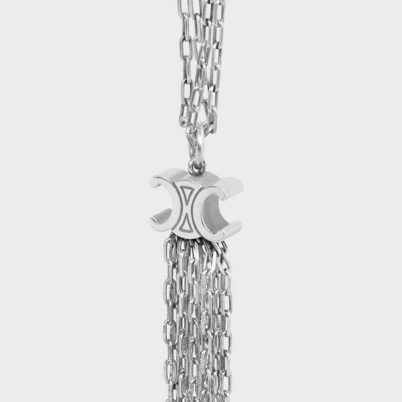 Celine Triomphe Folk Tie Long In Brass With Rhodium Finish Kolye Gümüş | CL-592243