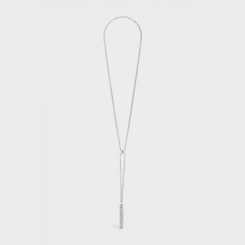 Celine Triomphe Folk Tie Long In Brass With Rhodium Finish Kolye Gümüş | CL-592243