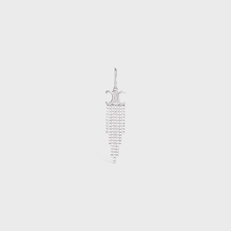 Celine Triomphe Fringe Ear In Brass With Rhodium Finish And Strass Küpe Gümüş | CL-591672