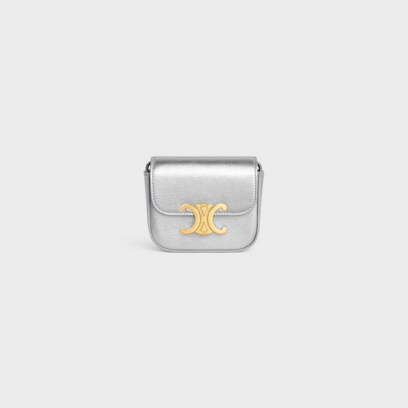 Celine Triomphe In Laminated Calfskin Mini Çanta Gümüş | CL-593010