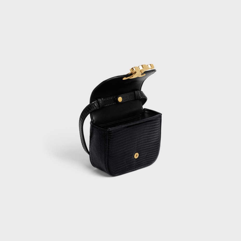 Celine Triomphe In Lizard Mini Çanta Siyah | CL-593016