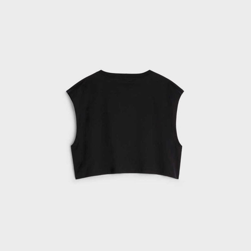 Celine Triomphe In Pamuklu Jersey Tişörtü Siyah Beyaz | CL-592792