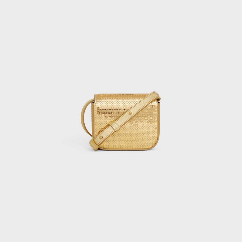 Celine Triomphe In Sequins And Calfskin Mini Çanta Altın | CL-593018