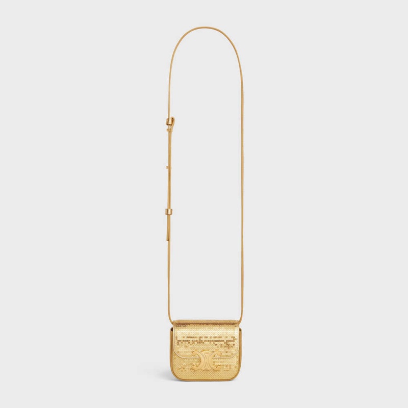 Celine Triomphe In Sequins And Calfskin Mini Çanta Altın | CL-593018