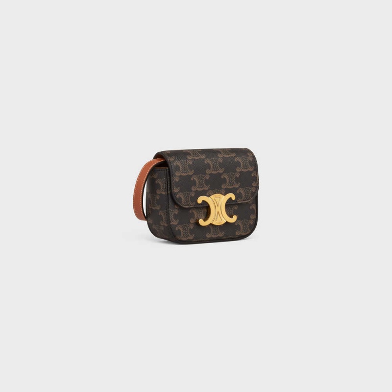Celine Triomphe In Triomphe Kanvas And Calfskin Mini Çanta Kahverengi | CL-593015