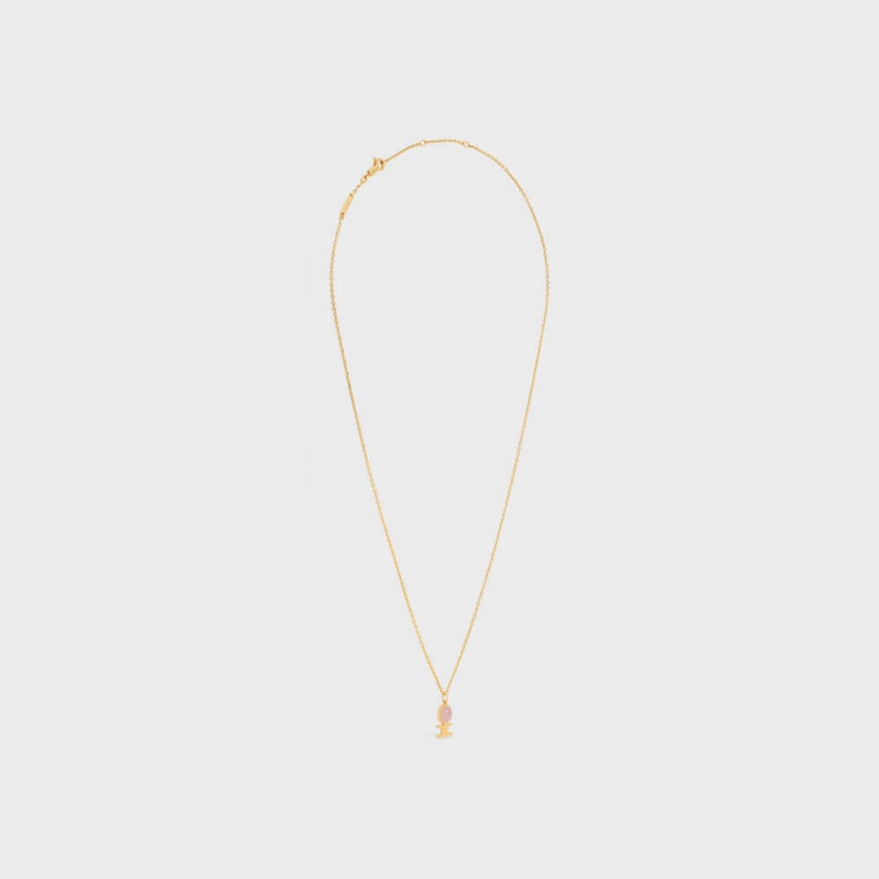 Celine Triomphe Indie Small In Brass With Gold Finish And Pink Quartz Kolye Altın Pembe | CL-592240