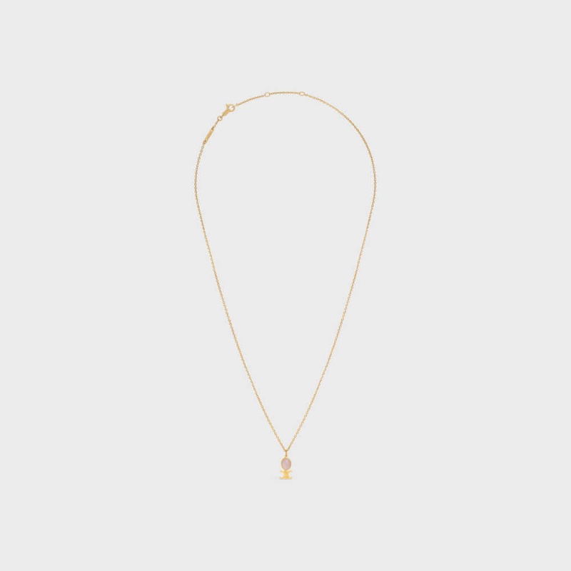 Celine Triomphe Indie Small In Brass With Gold Finish And Pink Quartz Kolye Altın Pembe | CL-592240