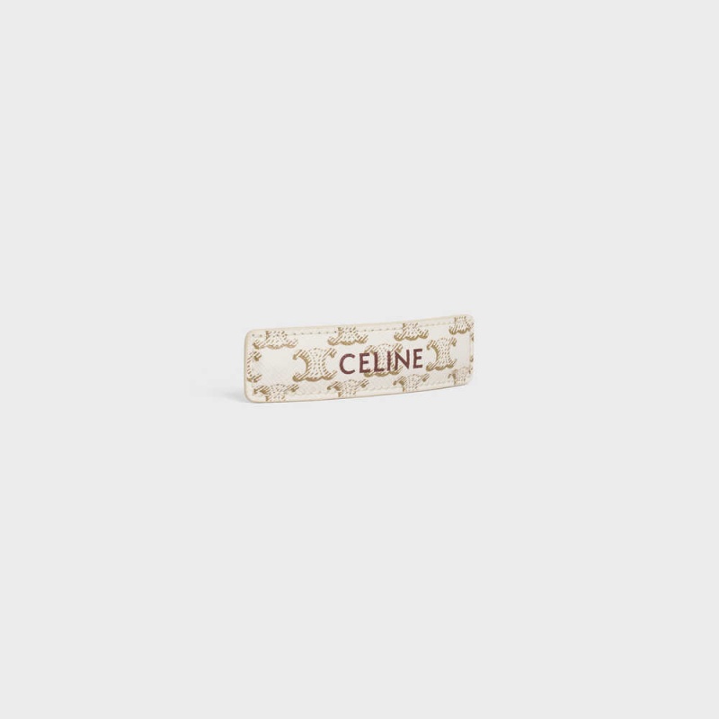 Celine Triomphe Kanvas Hair Clip In Calfskin Saç aksesuarları Altın Beyaz | CL-592335