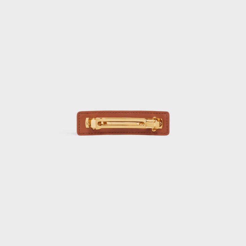 Celine Triomphe Kanvas Hair Clip In Calfskin Saç aksesuarları Altın Beyaz | CL-592335