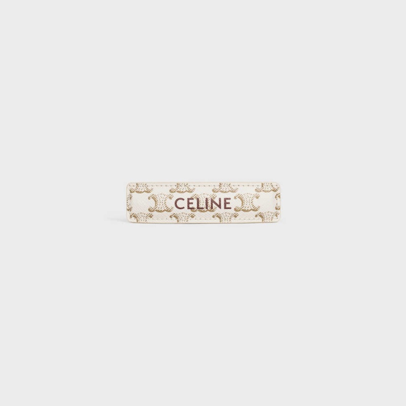 Celine Triomphe Kanvas Hair Clip In Calfskin Saç aksesuarları Altın Beyaz | CL-592335