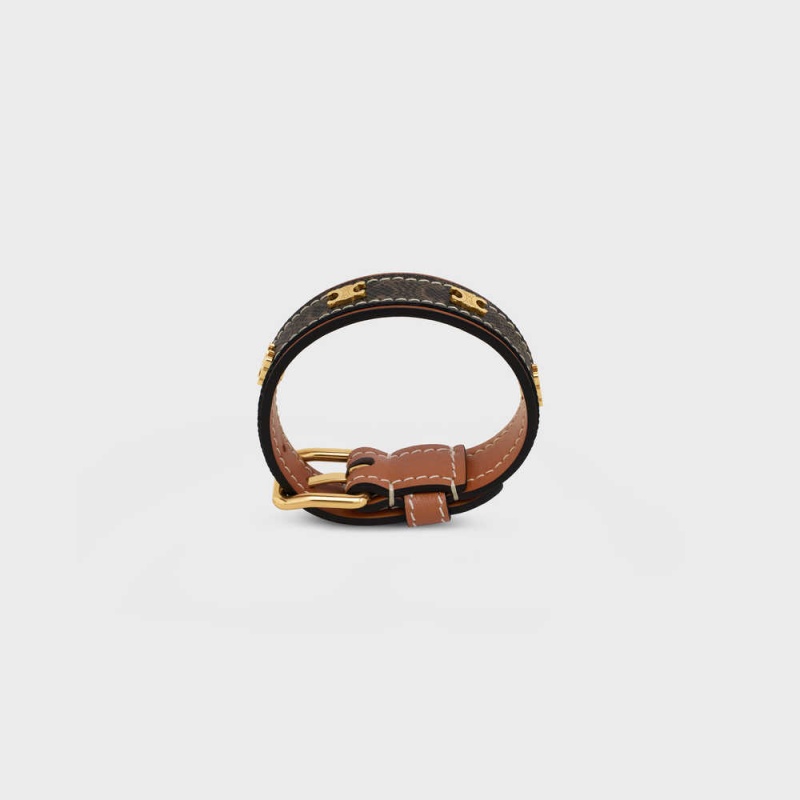 Celine Triomphe Kanvas Triomphe Deri In Brass With Gold Finish Bilezik Altın Kahverengi | CL-592222