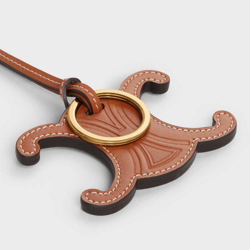 Celine Triomphe Keyring Charm In Smooth Calfskin With Gold Finishing Küçük Deri Ürünler Kahverengi | CL-592894