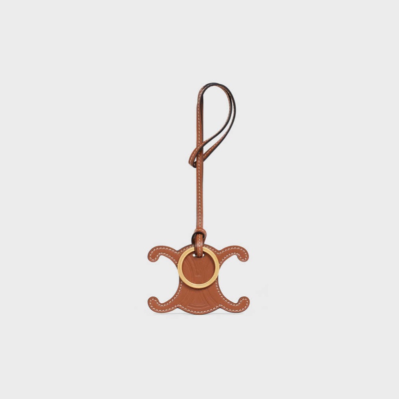 Celine Triomphe Keyring Charm In Smooth Calfskin With Gold Finishing Küçük Deri Ürünler Kahverengi | CL-592894