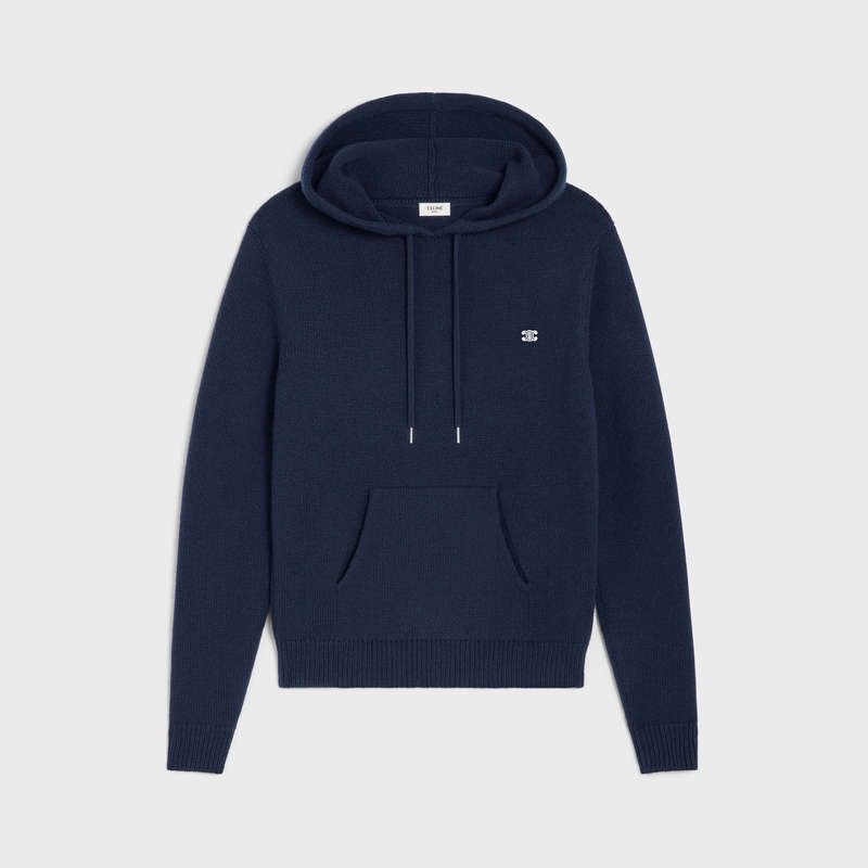 Celine Triomphe Kukuletalı In Cashmere Yün Tişörtü Lacivert | CL-592113