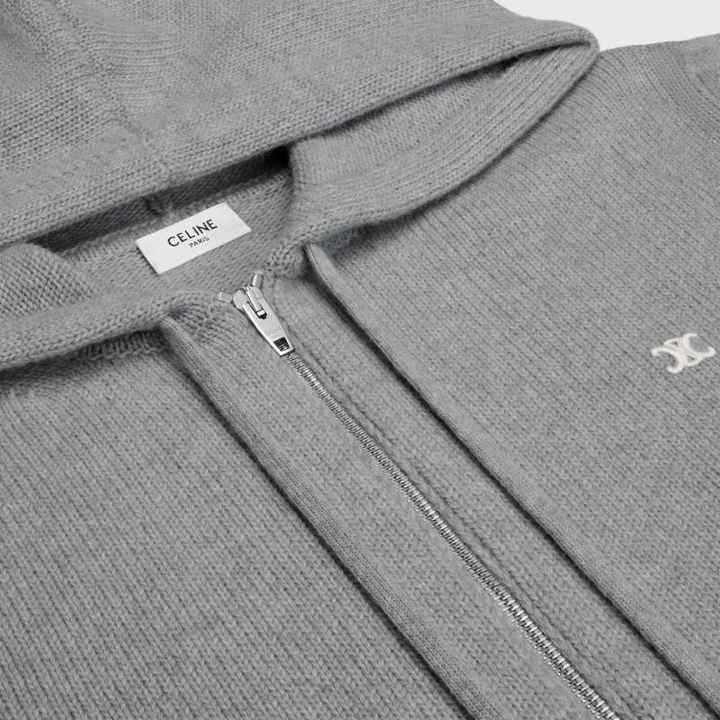 Celine Triomphe Kukuletalı In Yün And Cashmere Tişörtü Gri | CL-592114