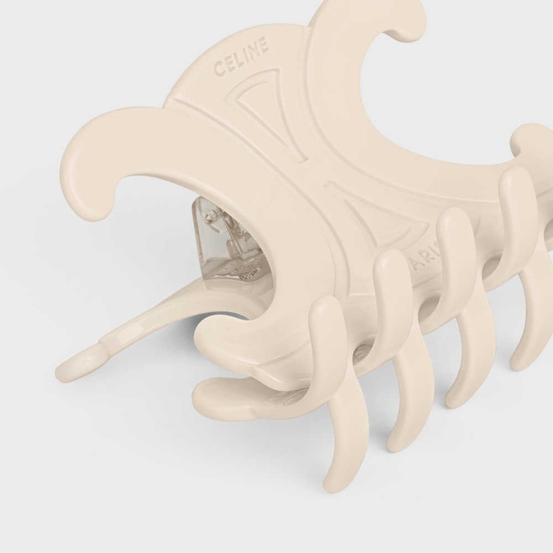 Celine Triomphe Large Hair Claw In Acetate And Steel Saç aksesuarları Beyaz | CL-592320