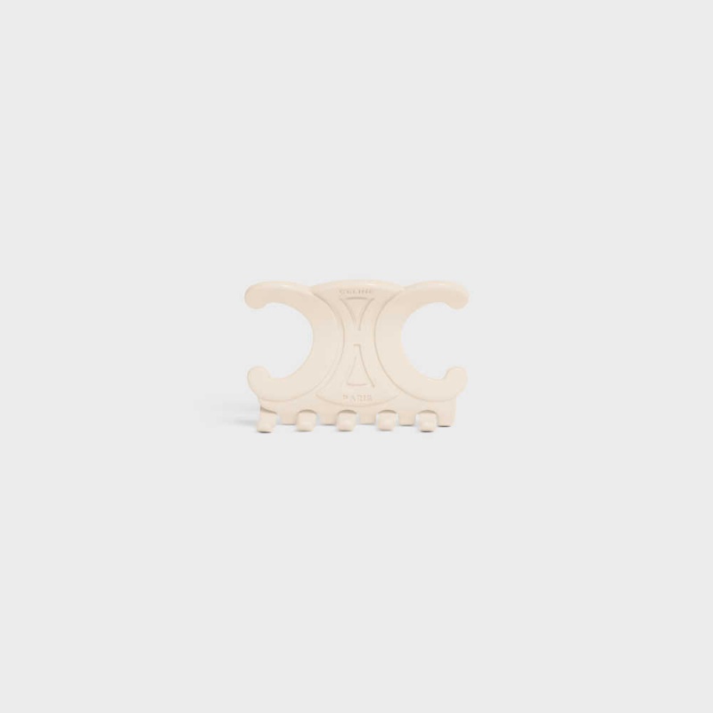Celine Triomphe Large Hair Claw In Acetate And Steel Saç aksesuarları Beyaz | CL-592320