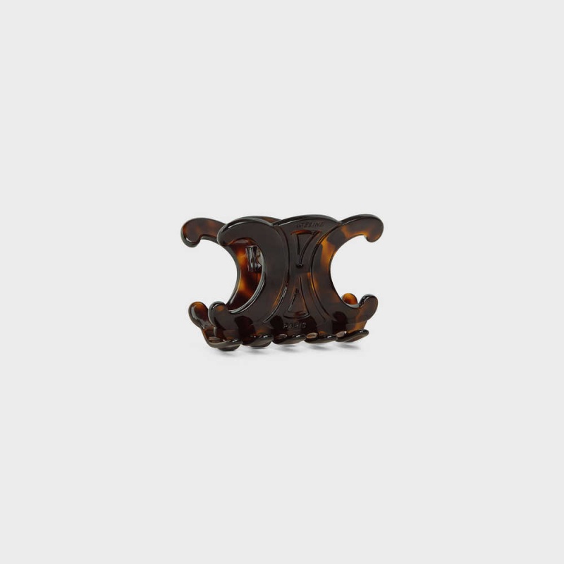 Celine Triomphe Large Hair Clip In Dark Havana Acetate And Steel Saç aksesuarları Kahverengi | CL-592319