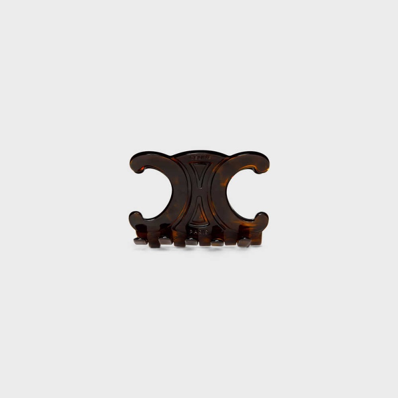 Celine Triomphe Large Hair Clip In Dark Havana Acetate And Steel Saç aksesuarları Kahverengi | CL-592319