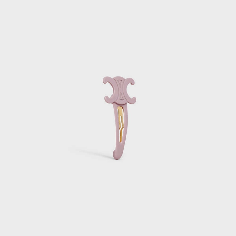 Celine Triomphe Large Snap Hair Clip In Acetate And Steel With Gold Finish Saç aksesuarları Pembe Altın | CL-592315