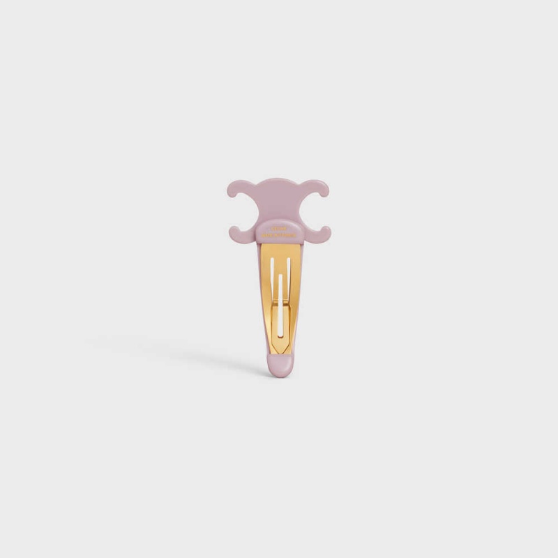 Celine Triomphe Large Snap Hair Clip In Acetate And Steel With Gold Finish Saç aksesuarları Pembe Altın | CL-592315