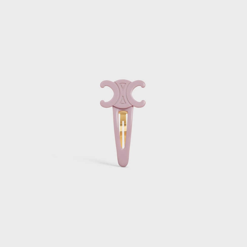 Celine Triomphe Large Snap Hair Clip In Acetate And Steel With Gold Finish Saç aksesuarları Pembe Altın | CL-592315