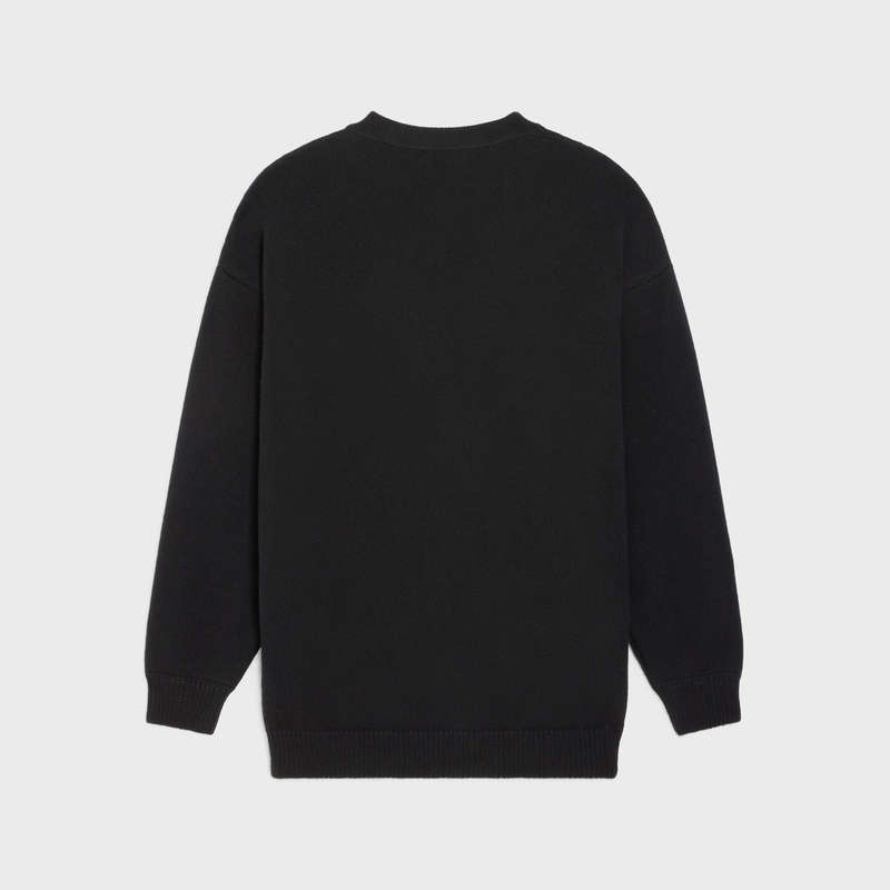 Celine Triomphe Long Cardigan In Cashmere Yün Triko Siyah Beyaz | CL-592087