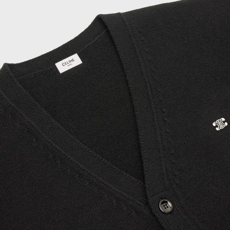 Celine Triomphe Long Cardigan In Cashmere Yün Triko Siyah Beyaz | CL-592087