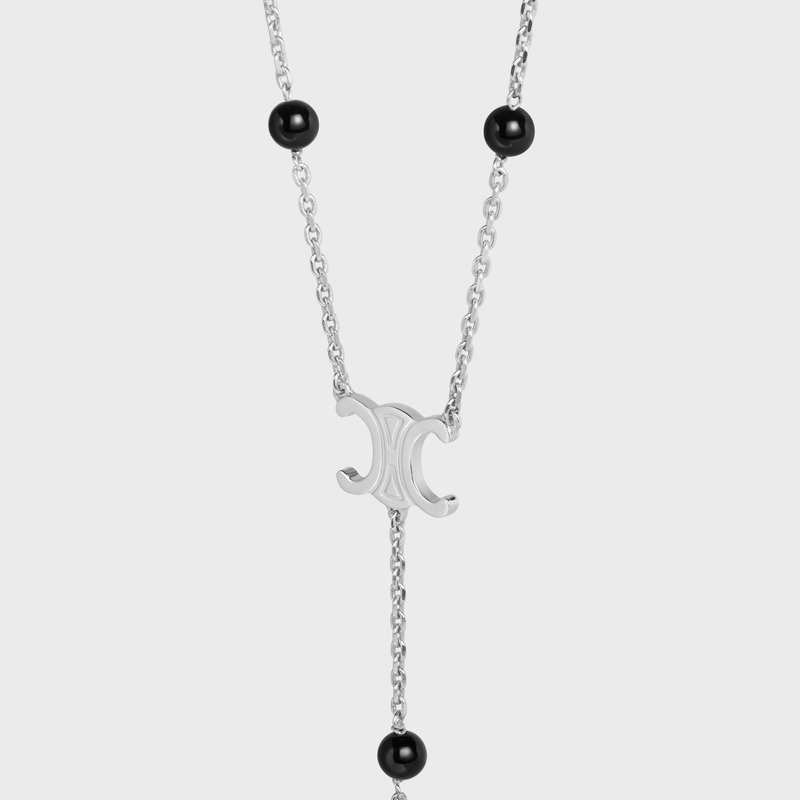 Celine Triomphe Long In Brass With Rhodium Finish And Onyx Kolye Gümüş Siyah | CL-591666
