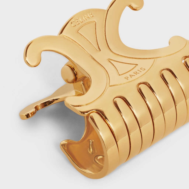 Celine Triomphe Medium Hair Claw In Zamak And Steel With Gold Finish Saç aksesuarları Altın | CL-592321