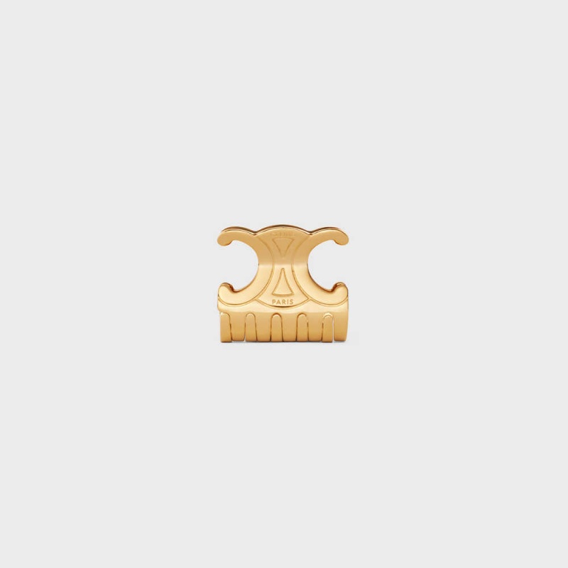 Celine Triomphe Medium Hair Claw In Zamak And Steel With Gold Finish Saç aksesuarları Altın | CL-592321