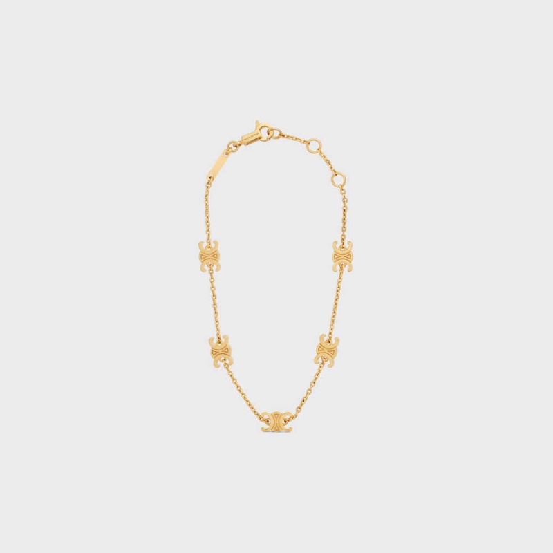 Celine Triomphe Mini Triomphe In Brass With Gold Finish Bilezik Altın | CL-592206