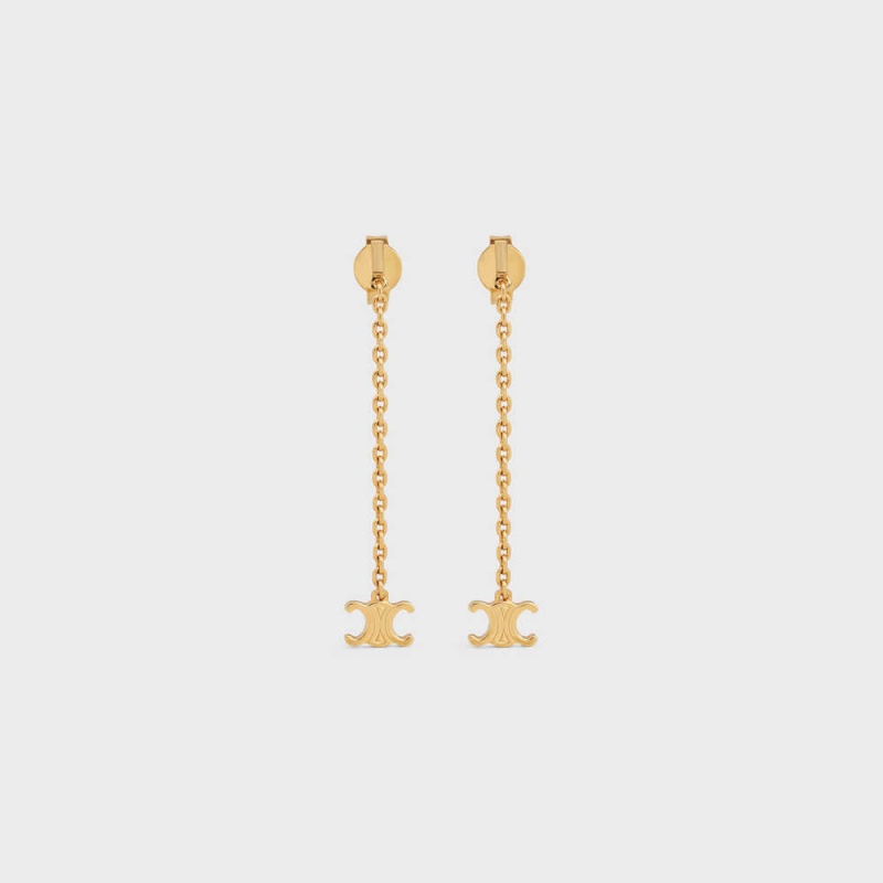 Celine Triomphe Mini Triomphe In Brass With Gold Finish Küpe Altın | CL-592301