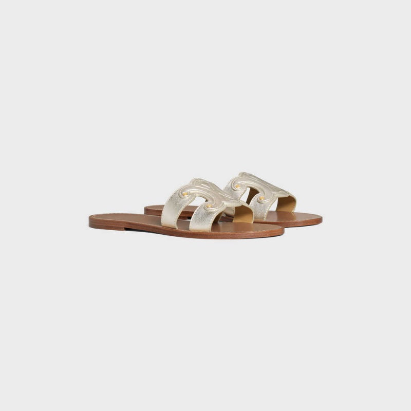 Celine Triomphe Mule In Metalized Calfskin Sandalet Gümüş | CL-592585